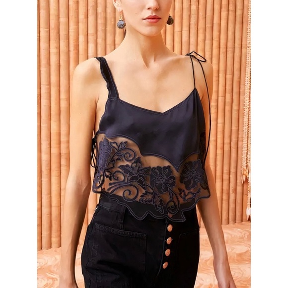 Ulla Johnson Tops - Ulla Johnson Silk Sleeveless Cropped Romilly Lace-Trimmed Top